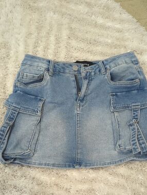 Refuge's Light Blue Denim Cargo Mini Skirt